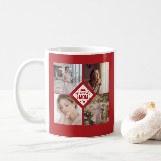 Custom Queen Mom Photo Collage Keepsake Kaffeetasse (Mit Donut)