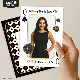 Custom Queen of Spades Birthday Invite, Casino Einladung