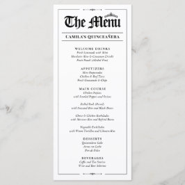 Custom Quinceañera Menu, Black White Interactive Menükarte