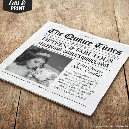 Custom Quinceañera Napkins, Miss Quince Newspaper Serviette