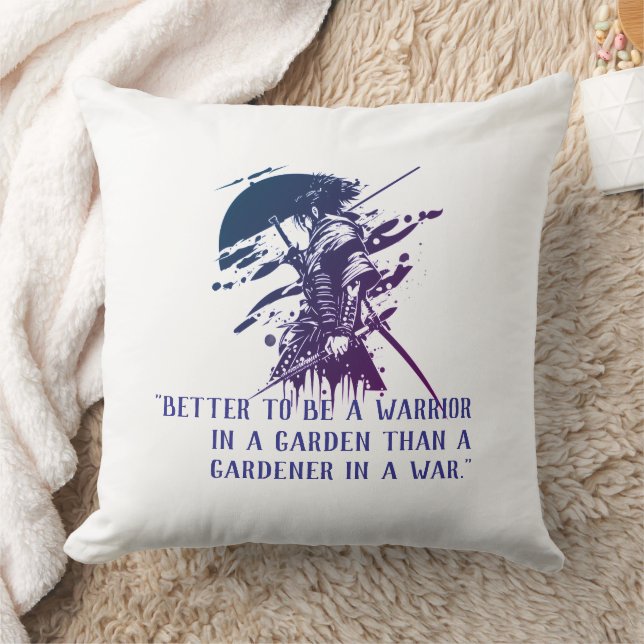 Custom Quote Japanese Samurai Blue Ink Art Pillow Kissen (Decke)