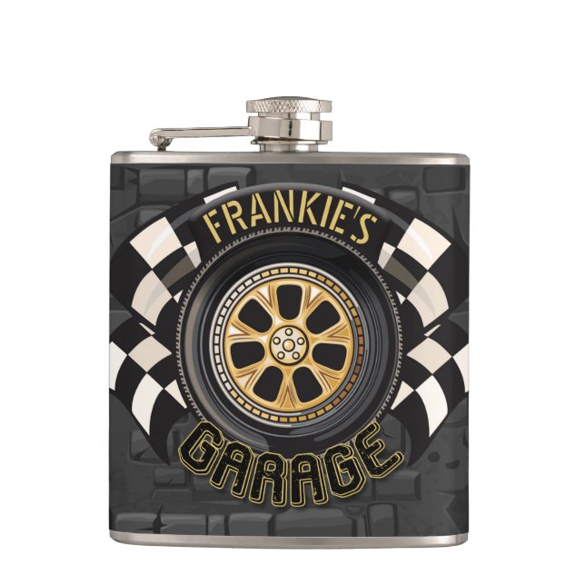 Custom Racing Flag Frisierte Auto Muscle Car Garag Flachmann (Vorderseite)