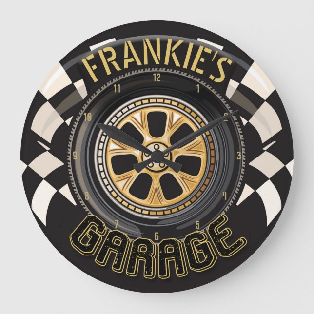 Custom Racing Flag Frisierte Auto Muscle Car Garag Große Wanduhr (Vorderseite)