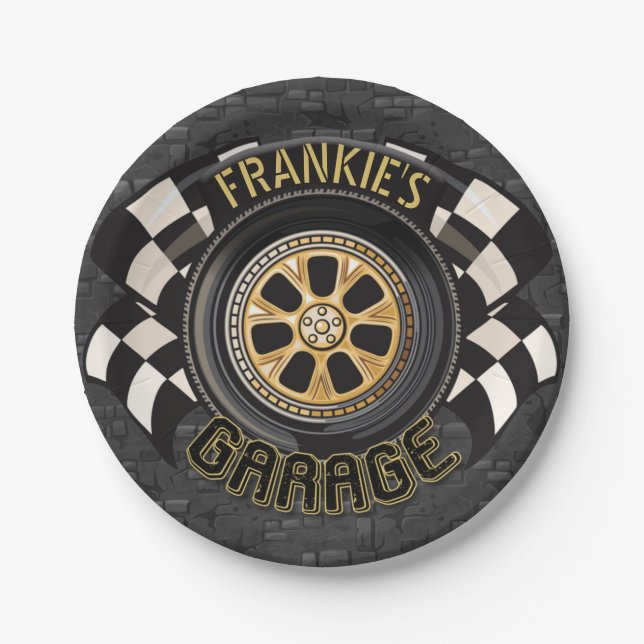 Custom Racing Flag Frisierte Auto Muscle Car Garag Pappteller (Vorderseite)