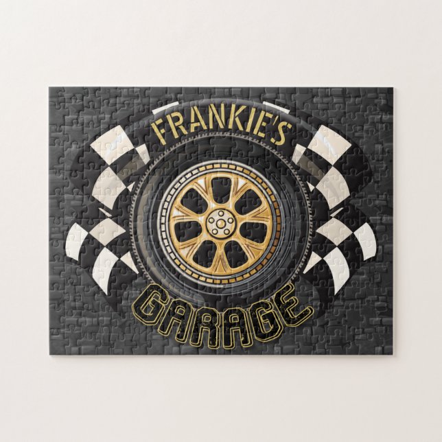 Custom Racing Flag Frisierte Auto Muscle Car Garag Puzzle (Horizontal)