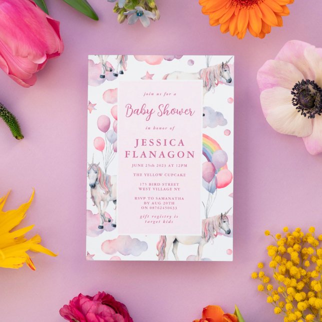 Custom Rainbow Balloons Unicorn Pink Baby Dusche Einladung (Von Creator hochgeladen)