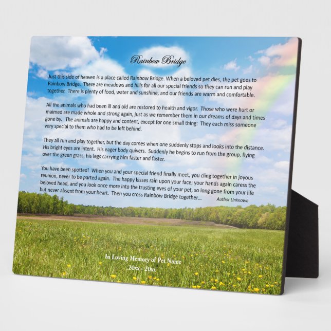 Custom Rainbow Bridge Foto Plaque, Männerhund Fotoplatte (Seite)