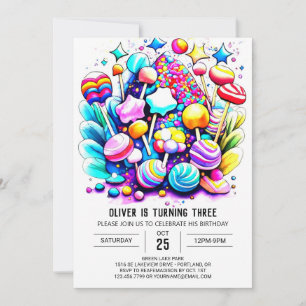 Custom Rainbow Candyland Birthday Einladung