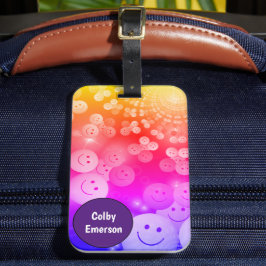 Custom Rainbow Colors Happy Lächelt Lila Blasen Gepäckanhänger
