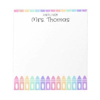 Custom Rainbow Crayon Kindergarten Lehrer Notepad Notizblock