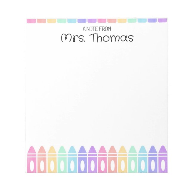 Custom Rainbow Crayon Kindergarten Lehrer Notepad Notizblock (Vorderseite)