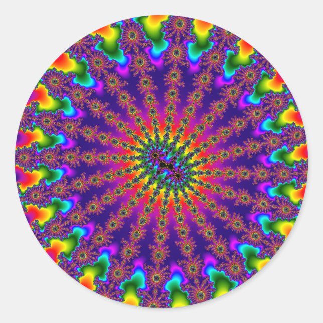 Custom Rainbow Fraktal Burst Large Round Stickers (Vorderseite)