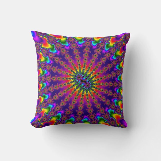 Custom Rainbow Fraktal Burst Throw Kissen (Vorderseite)