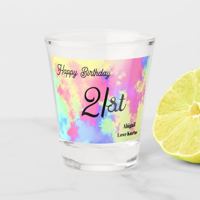 Custom Rainbow Paint Spritzer 21. Shot Glass Schnapsglas (Vorderseite)