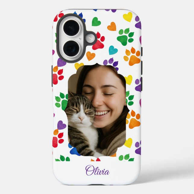 Custom Rainbow Paw Print Photo Phone Case  (Rückseite)