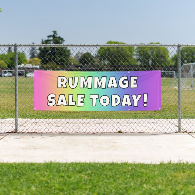 Custom Rainbow Rummage Sale Banner (Insitu)