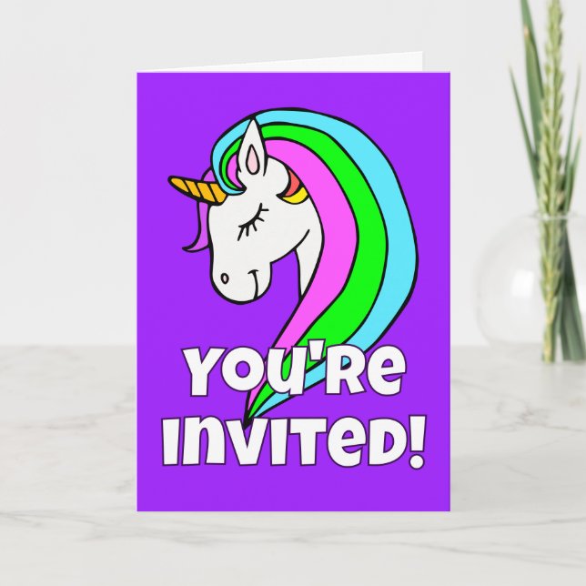 Custom Rainbow Unicorn Einladung (Vorderseite)