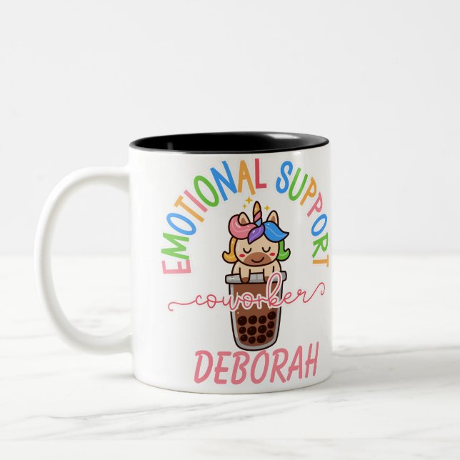 Custom Rainbow Unicorn Work Bestie Coffee Gift Zweifarbige Tasse (Links)