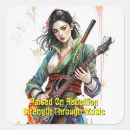 Custom Rainbow Warrior Girl Guitarist Art Inspirie Quadratischer Aufkleber