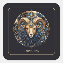 Custom Ram Zodiac Symbol Cosmic Black Gold Aries Quadratischer Aufkleber