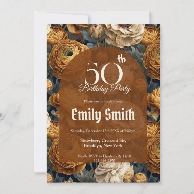 Custom Ranunculus Themed 70Th Birthday Einladung (Vorderseite)