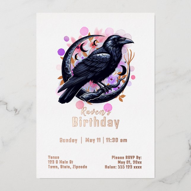 Custom Raven Birthday Folieneinladung (Vorderseite)