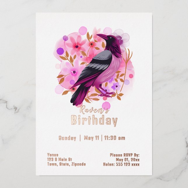 Custom Raven Birthday Folieneinladung (Vorderseite)