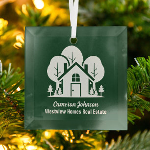 Custom Real Anwesen Company Green Forest House Ornament Aus Glas