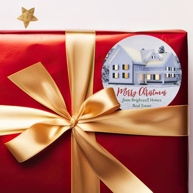 Custom Real Anwesen Company Weihnachts-Winterhaus Runder Aufkleber (Von Creator hochgeladen)