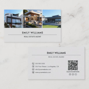 Custom Real Anwesen Foto QR Social Media Grau Visitenkarte