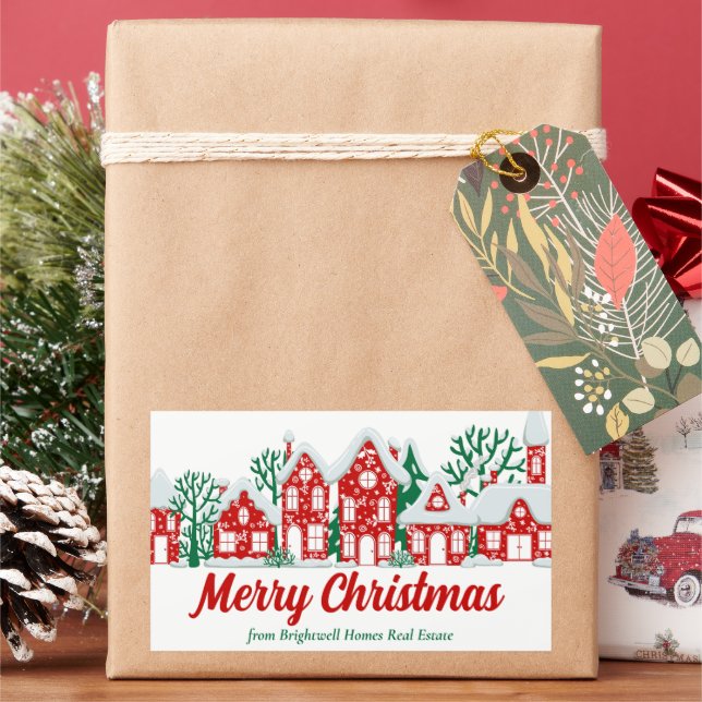 Custom Real Estate Company Merry Christmas Gift Rechteckiger Aufkleber (Feiertag)