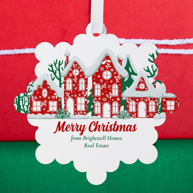Custom Real Estate Company Merry Christmas Houses Ornament Karte (Von Creator hochgeladen)