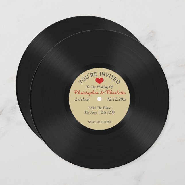 Custom Record Album Novelty Wedding Einladung (Vorne/Hinten)