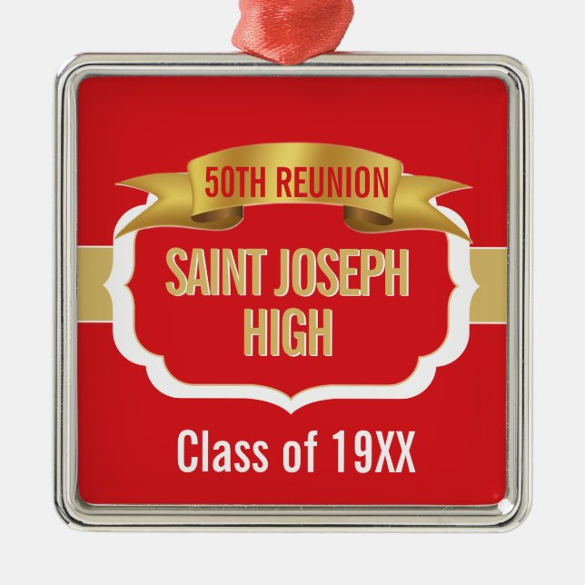 Custom Red 50th Class Reunion  Ornament Aus Metall (Vorne)