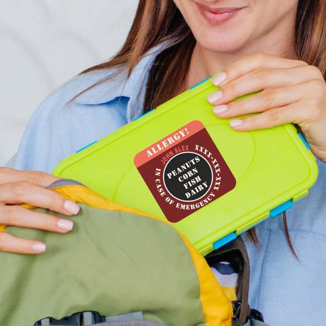 Custom Red Allergary Alert Restaurant Emergency Quadratischer Aufkleber (Von Creator hochgeladen)