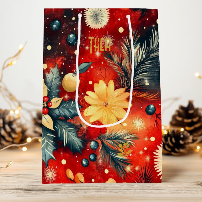 Custom Red and Gold Festivals Floral Geschenktasch Geschenktüte Für Weinflaschen (Von Creator hochgeladen)