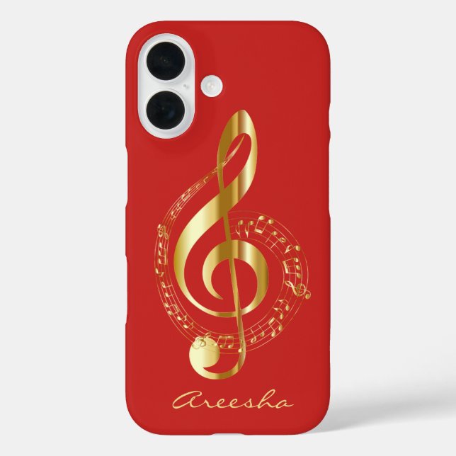 Custom Red and Gold Treble Clef Musiknote Case-Mate iPhone Hülle (Rückseite)