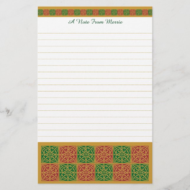 Custom Red and Green Holiday Stationery Linden Briefpapier (Vorderseite)