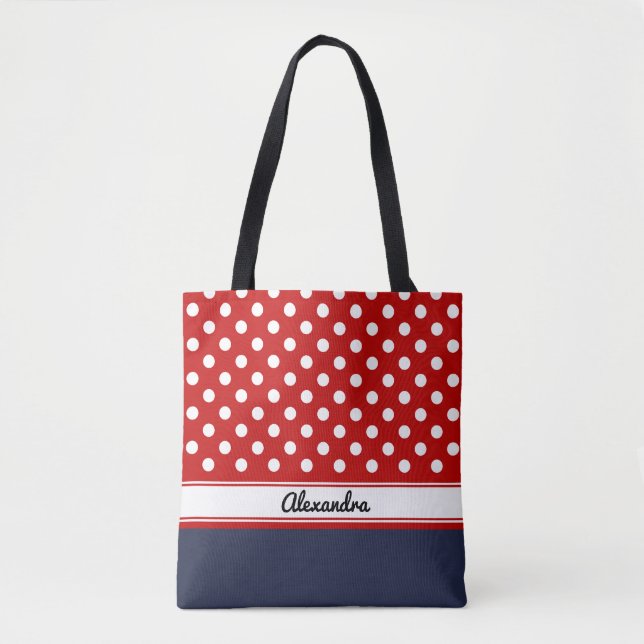 Custom Red and White Polka Dots mit Marine Base (Vorderseite)