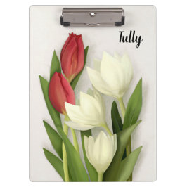 Custom Red and White Tulips Floral Klemmbrett