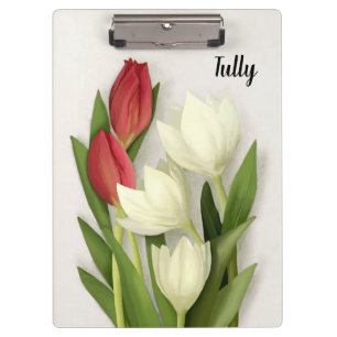 Custom Red and White Tulips Floral Klemmbrett