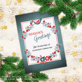 Custom Red Aquamarin Blue Bird & Floral Folk Art W Feiertagskarte