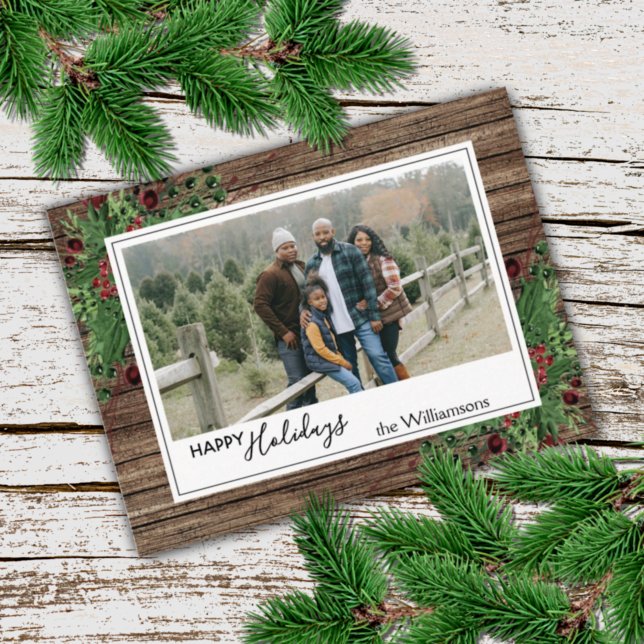 Custom Red Berries Green Holly Botanical Foliage Postkarte (Von Creator hochgeladen)