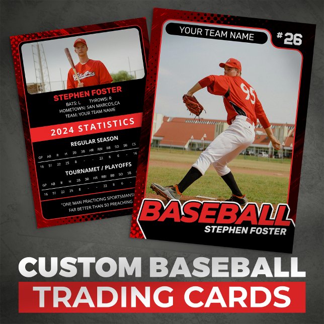 Custom Red & Black Pro Baseball Trading Card Statu Telefonnummerkarte (Von Creator hochgeladen)