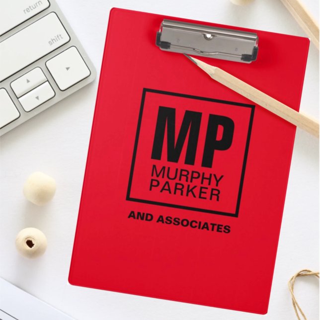 Custom Red Black Square Business Monogram Logo Klemmbrett (Von Creator hochgeladen)