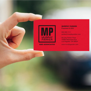 Custom Red Black Square Business Monogram Logo Visitenkarte