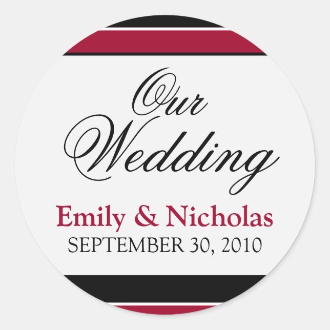 :custom: Red/Black Wedding Invitation Siegel Runder Aufkleber (Vorderseite)