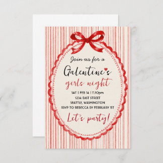 Custom Red Bow Galentines Party Invitation RSVP Karte
