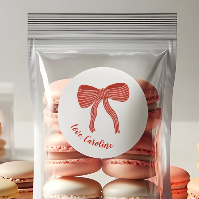 Custom Red Bow Personalized Valentine's Day  Runder Aufkleber (Von Creator hochgeladen)