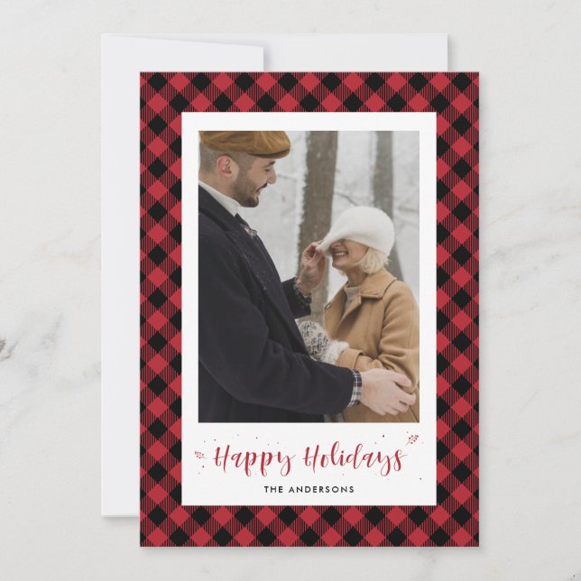 Custom Red Buffalo Kariert Foto Holiday Cards Feiertagskarte (Vorderseite)